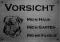 Preview: Edelstahl Warnschild Old English Bulldog VORSICHT Mein Haus mein Garten meine Familie